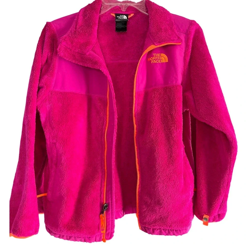 The North Face Girls Denali Fleece Jacket Pink Orange Full Zip Size L 14/16